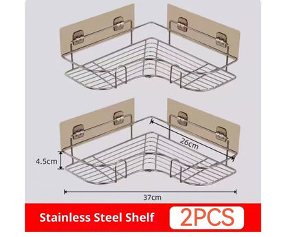 Stainless Steel Corner Shelf with Double Layer for Space Saving Storage in Any Room