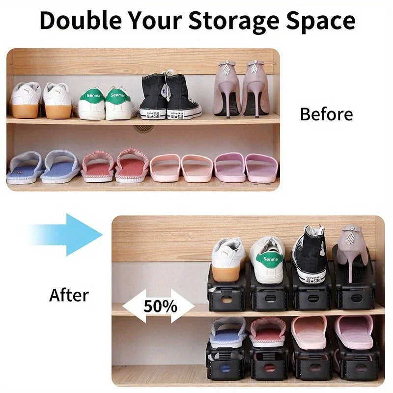 Adjustable Double Layer Plastic Shoe Rack for Modular Space Efficient Shoe Storage