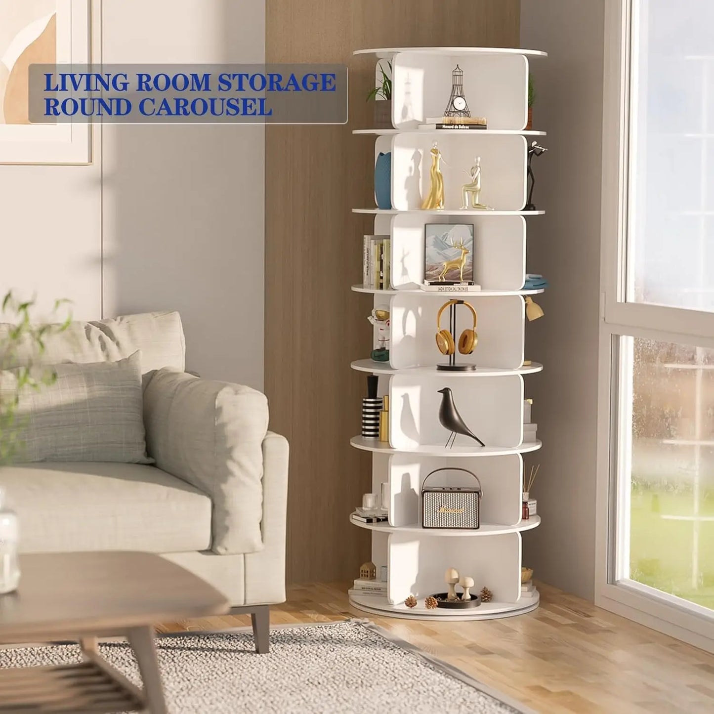 7 Tier 360 Degree Rotating Shoe Tower for Customizable Space Saving Shoe and Bag Storage