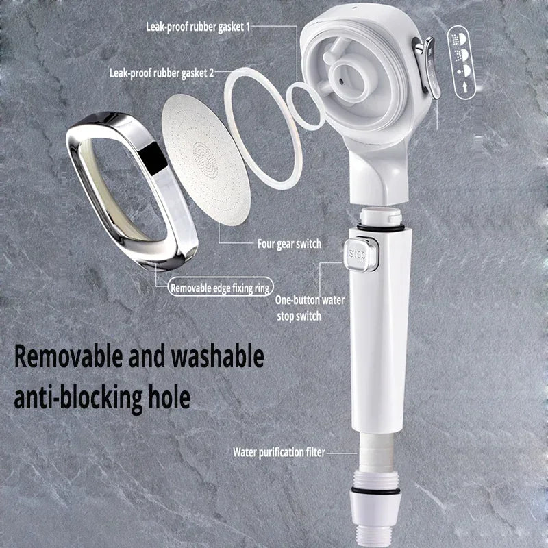 3 Mode High Pressure Water Saving Shower Head with One Touch Flow Control
