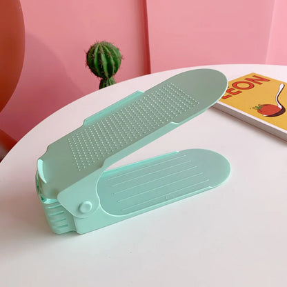 Adjustable Double Layer Plastic Shoe Rack for Modular Space Efficient Shoe Storage