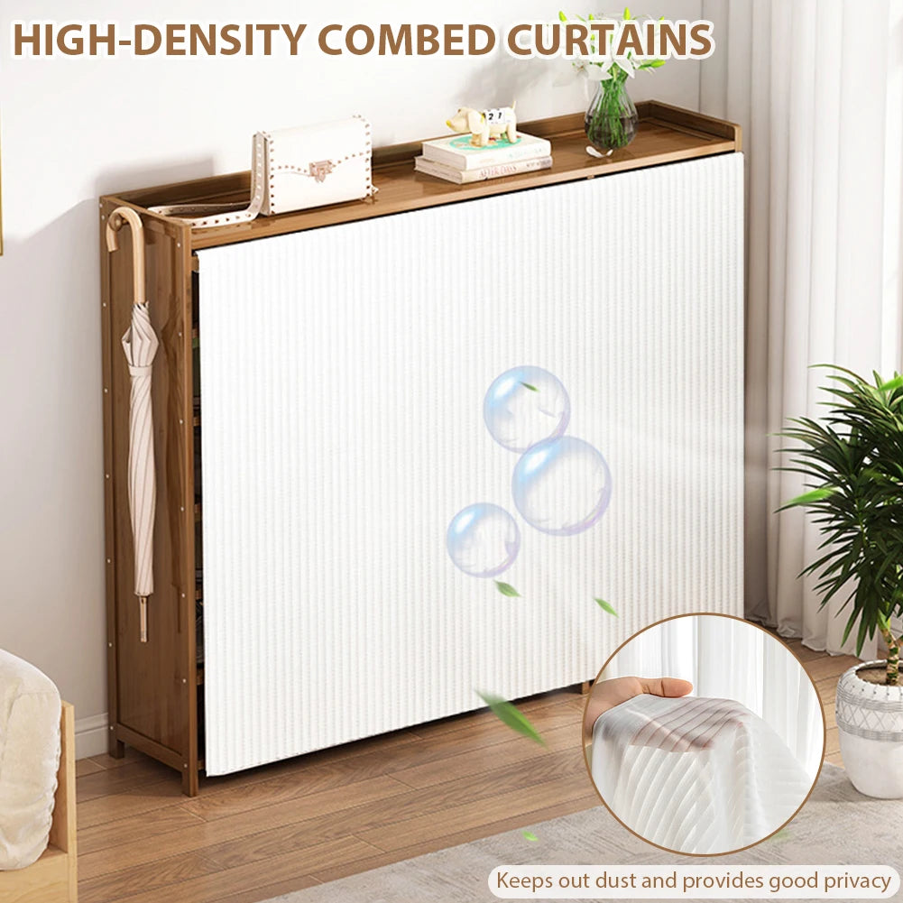 6 Tier Wooden Shoe Cabinet with Curtain for Elegant Dust Free Closet Shoe Storage