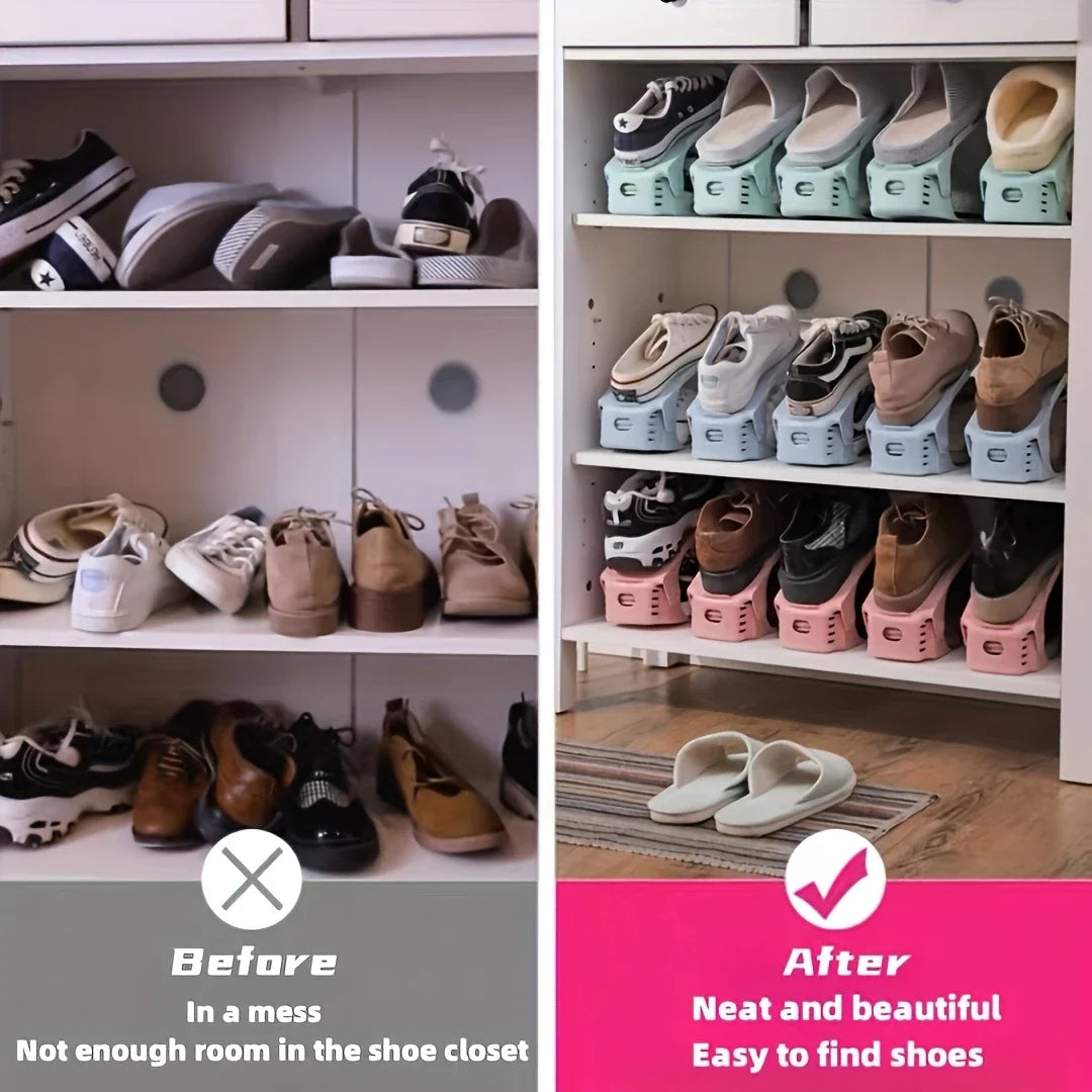 Adjustable Double Layer Plastic Shoe Rack for Modular Space Efficient Shoe Storage