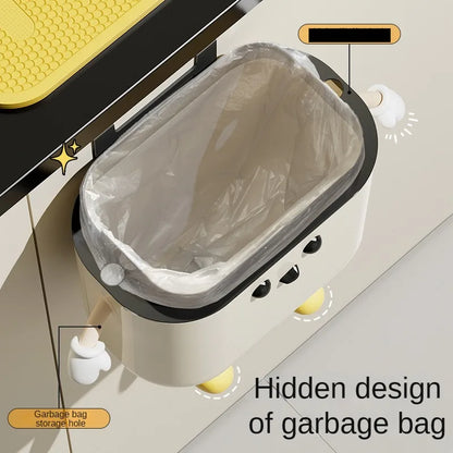 Wall Mounted Kitchen Trash Can with Lid for Space Saving No Bend Waste Disposal