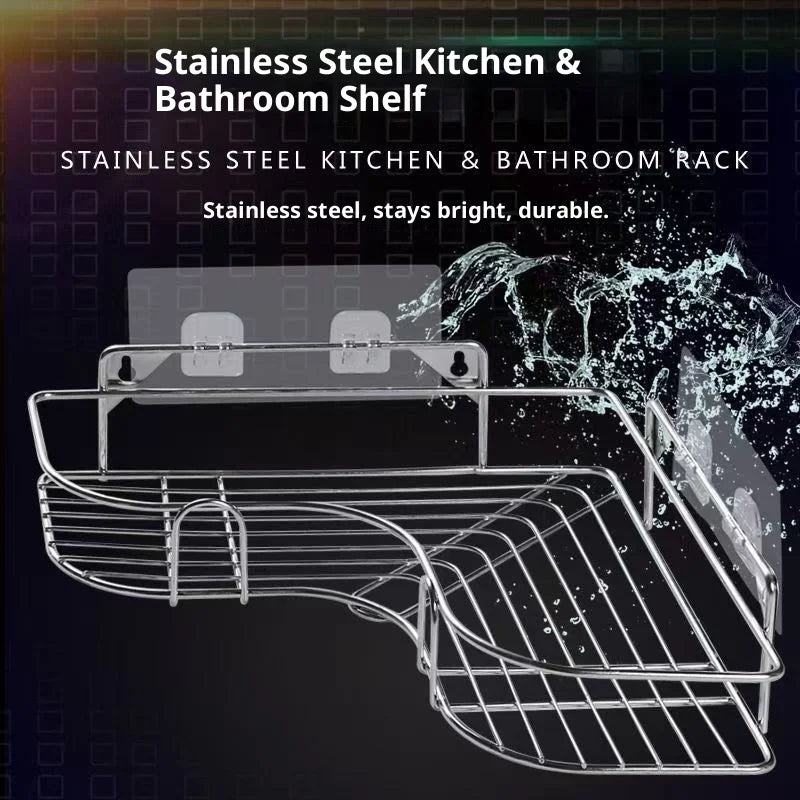 Stainless Steel Corner Shelf with Double Layer for Space Saving Storage in Any Room