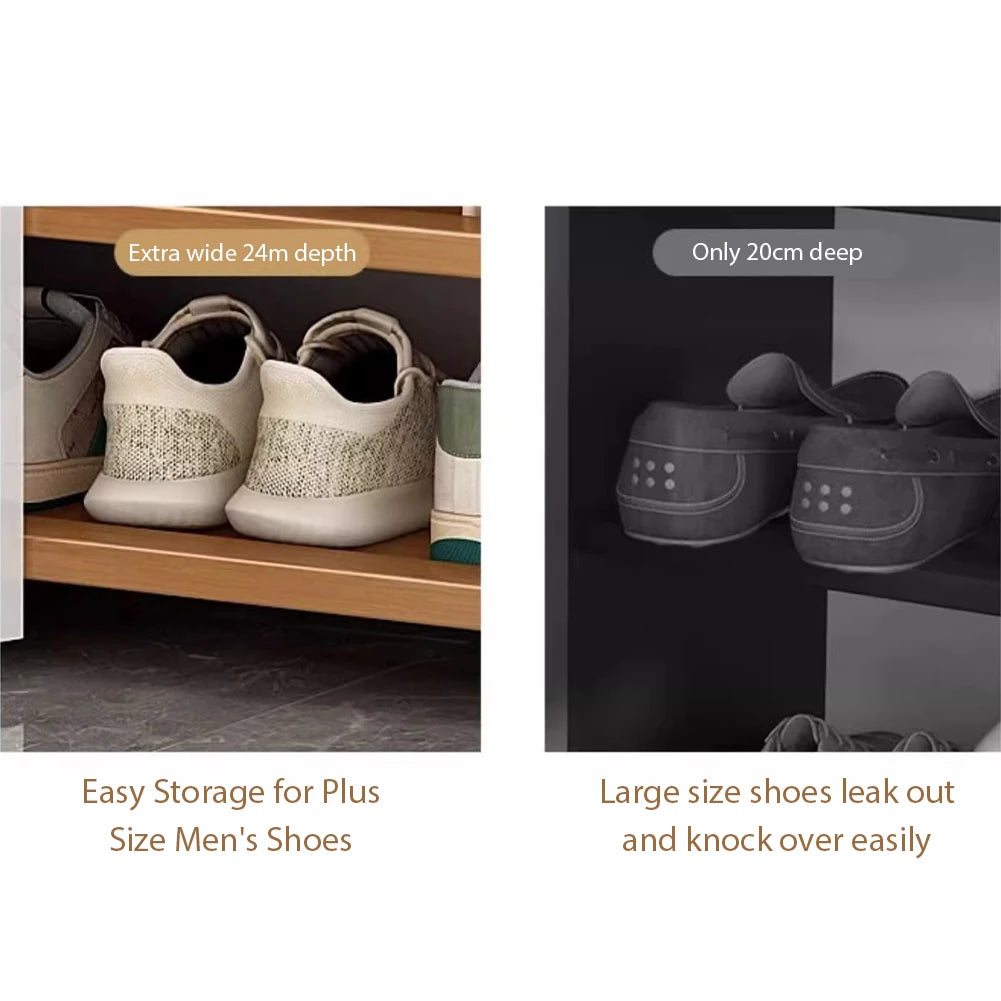 6 Tier Wooden Shoe Cabinet with Curtain for Elegant Dust Free Closet Shoe Storage