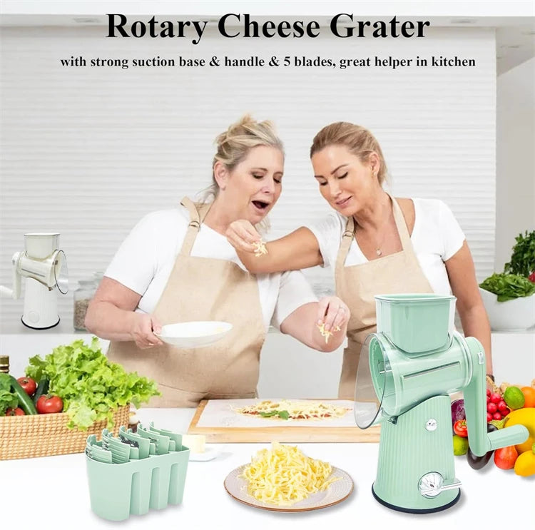 5 in 1 Rotary Cheese Grater and Mandoline Slicer for Faster Safer Kitchen Prep
