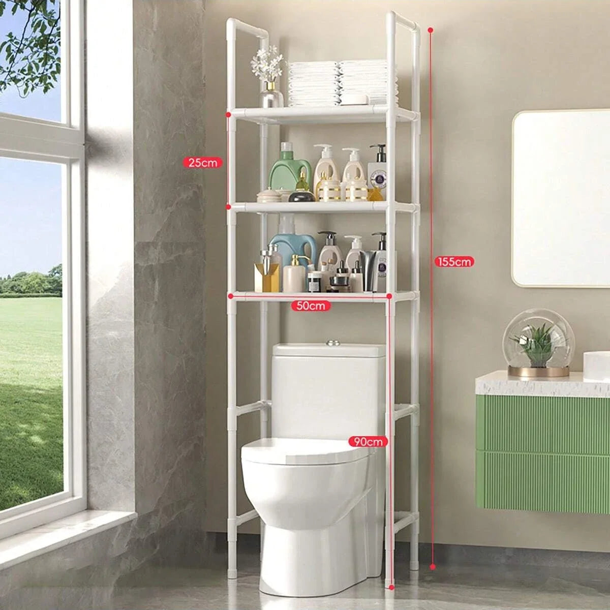 Over the Toilet Multi Tier Storage Rack to Maximize Bathroom Space Without Drilling