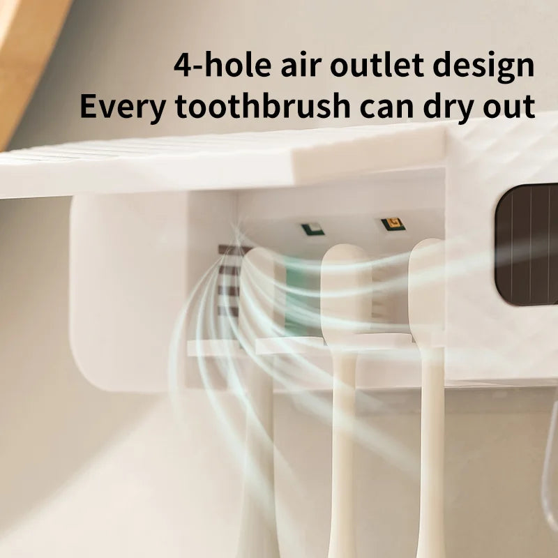 Wall Mounted Smart Toothbrush Drying Rack with Toothpaste Dispenser for a Hygienic Bathroom
