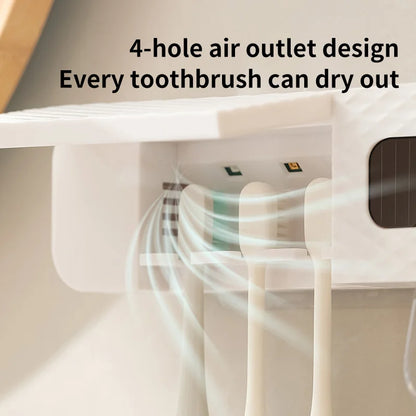 Wall Mounted Smart Toothbrush Drying Rack with Toothpaste Dispenser for a Hygienic Bathroom