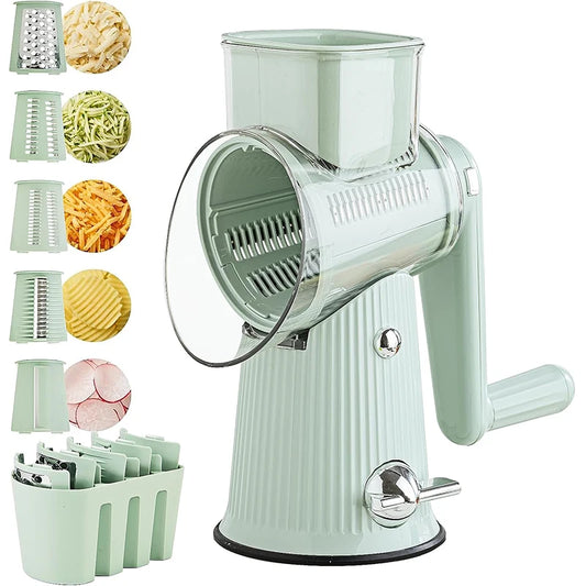 5 in 1 Rotary Cheese Grater and Mandoline Slicer for Faster Safer Kitchen Prep