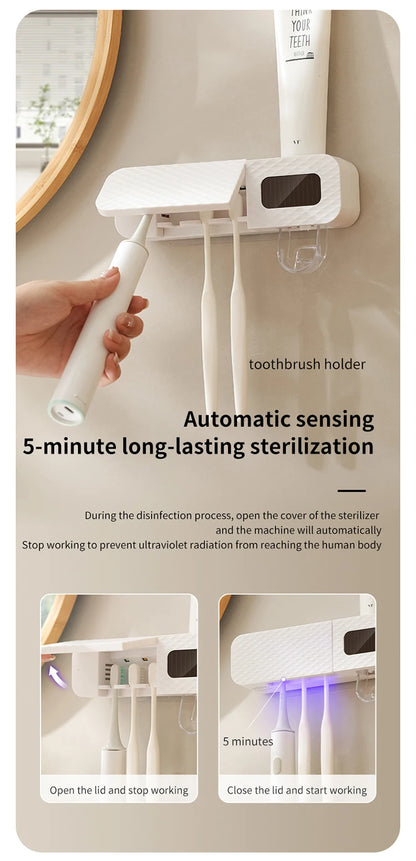 Wall Mounted Smart Toothbrush Drying Rack with Toothpaste Dispenser for a Hygienic Bathroom