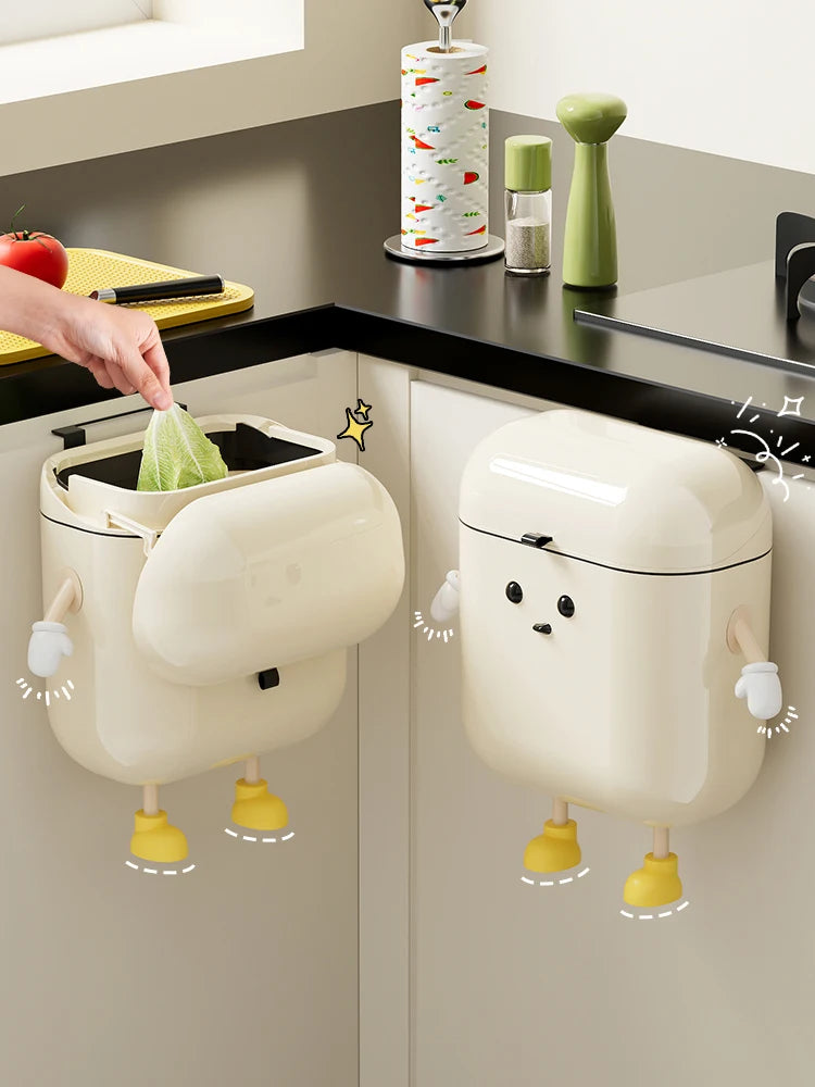 Wall Mounted Kitchen Trash Can with Lid for Space Saving No Bend Waste Disposal