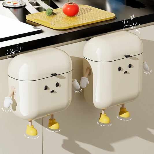 Wall Mounted Kitchen Trash Can with Lid for Space Saving No Bend Waste Disposal
