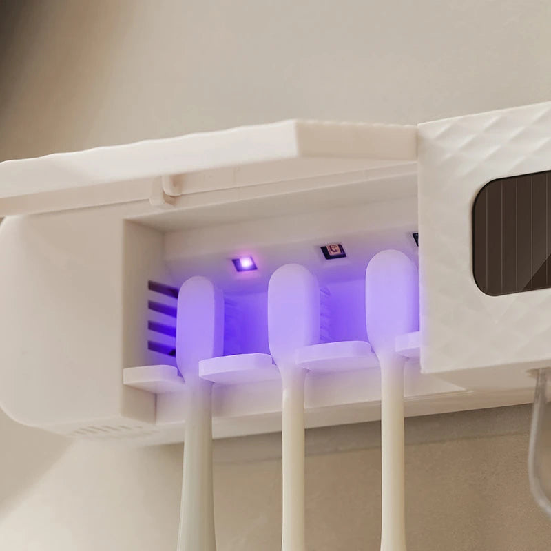 Wall Mounted Smart Toothbrush Drying Rack with Toothpaste Dispenser for a Hygienic Bathroom