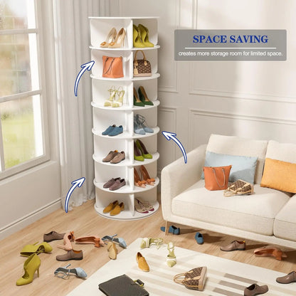 7 Tier 360 Degree Rotating Shoe Tower for Customizable Space Saving Shoe and Bag Storage