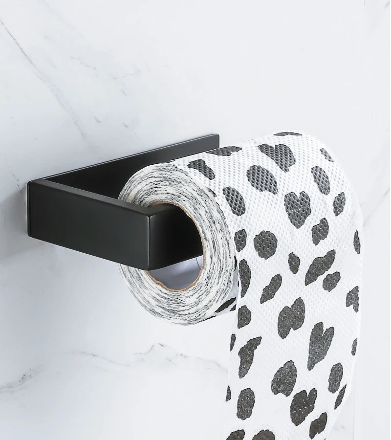 Matte Black Stainless Steel Toilet Paper Holder with Easy Damage Free Install