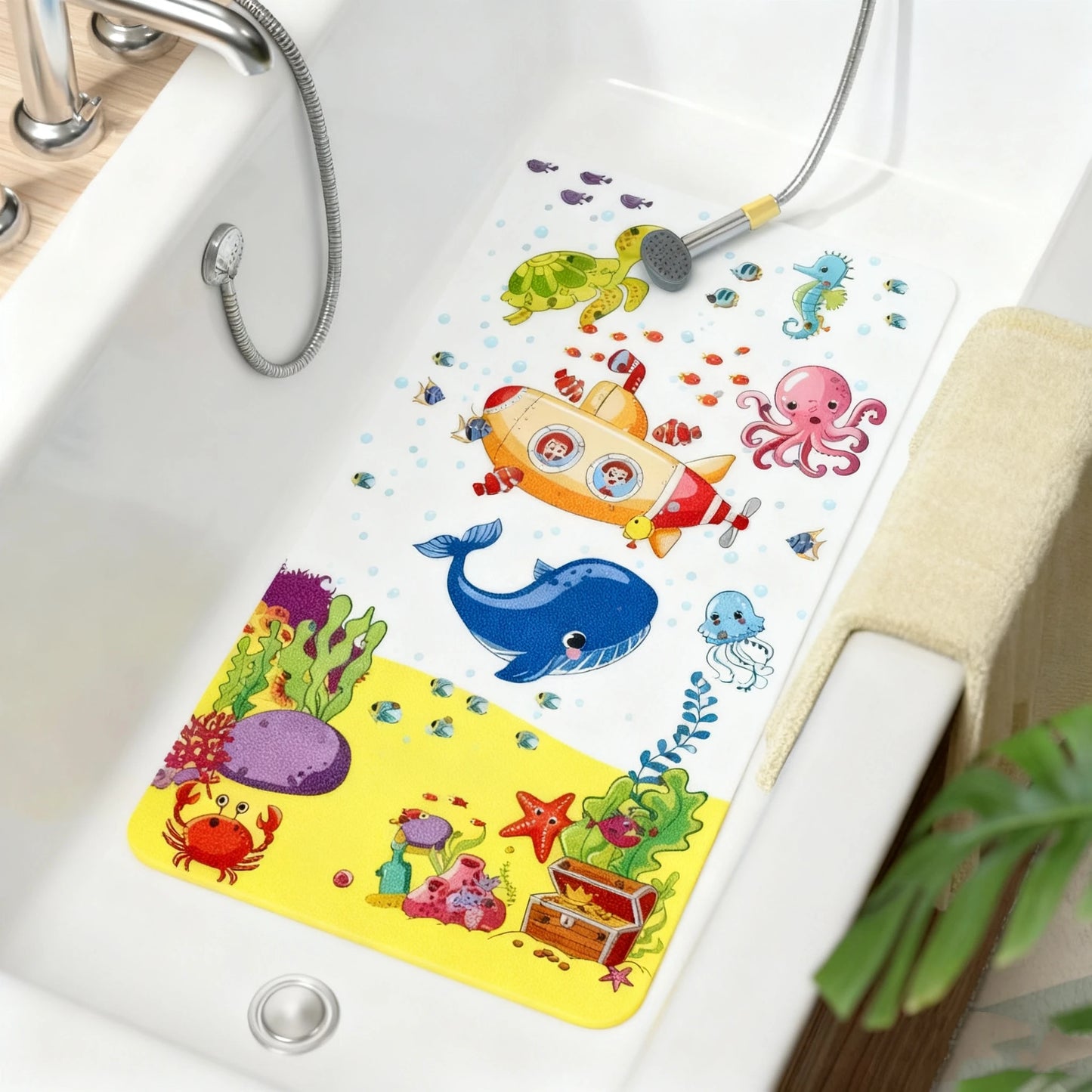 Nonslip Bathtub Mat with Suction Cups and Drain Holes for Safe Footing Every Shower
