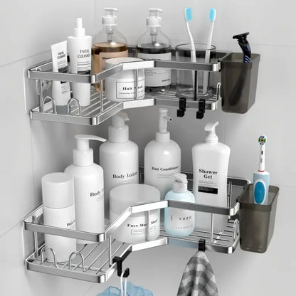Stainless Steel Corner Shelf with Double Layer for Space Saving Storage in Any Room