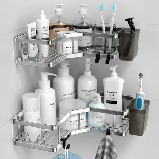 Stainless Steel Corner Shelf with Double Layer for Space Saving Storage in Any Room