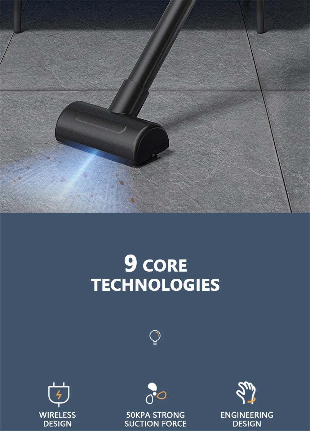 50000Pa Cordless Handheld Vacuum for Powerful Suction on Home Car and Pet Hair