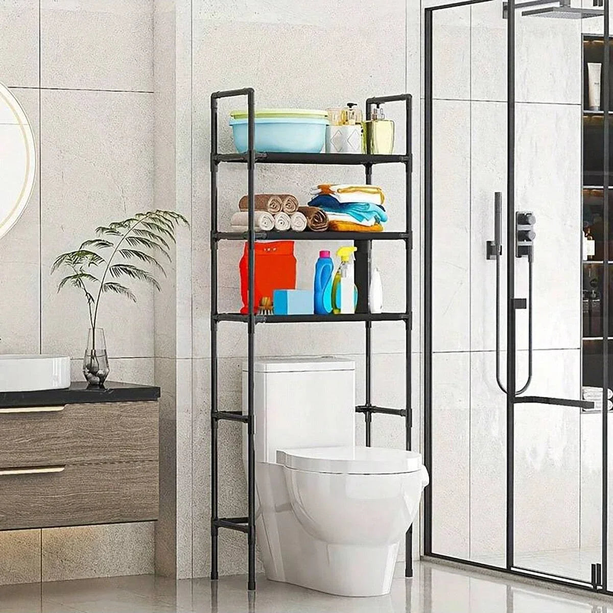 Over the Toilet Multi Tier Storage Rack to Maximize Bathroom Space Without Drilling