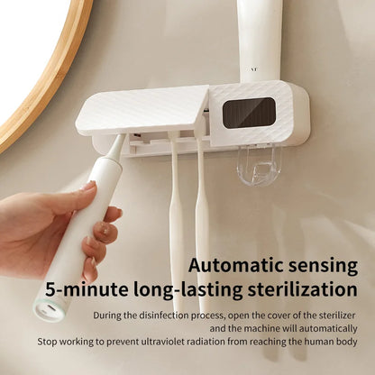 Wall Mounted Smart Toothbrush Drying Rack with Toothpaste Dispenser for a Hygienic Bathroom