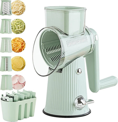 5 in 1 Rotary Cheese Grater and Mandoline Slicer for Faster Safer Kitchen Prep