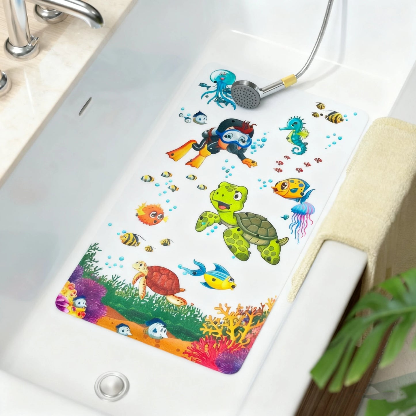Nonslip Bathtub Mat with Suction Cups and Drain Holes for Safe Footing Every Shower