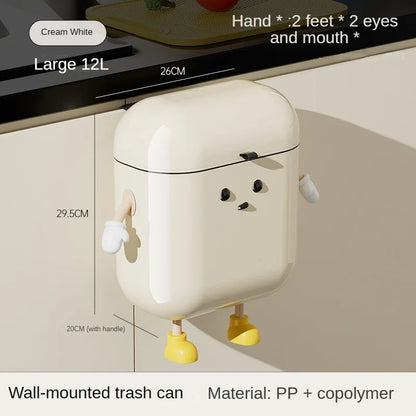 Wall Mounted Kitchen Trash Can with Lid for Space Saving No Bend Waste Disposal