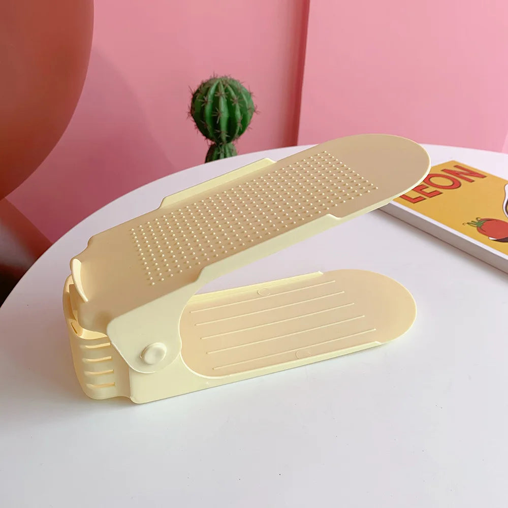 Adjustable Double Layer Plastic Shoe Rack for Modular Space Efficient Shoe Storage