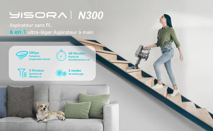 20Kpa Lightweight Cordless Stick Vacuum for Carpet Floors and Pet Hair