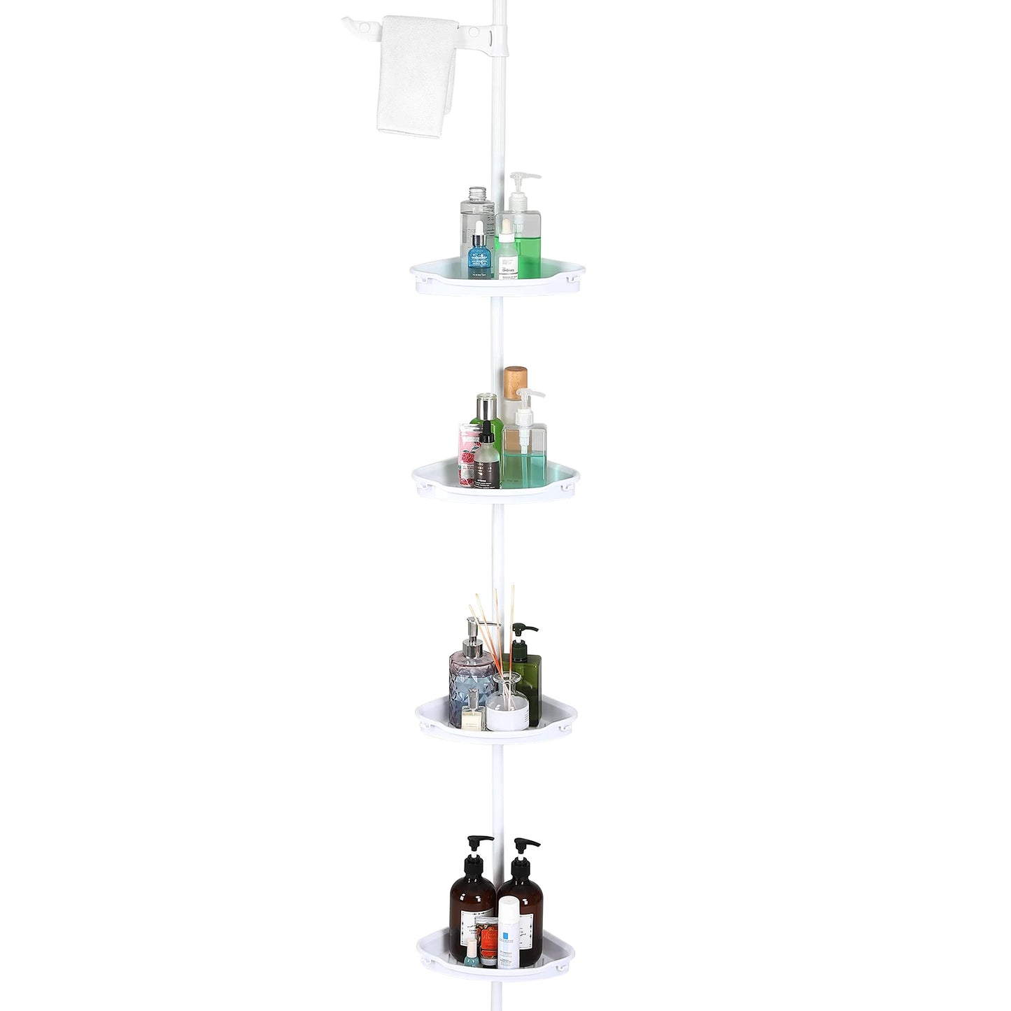 4 Tier Tension Pole Corner Shower Caddy for Maximum Bathroom Storage Without Drilling