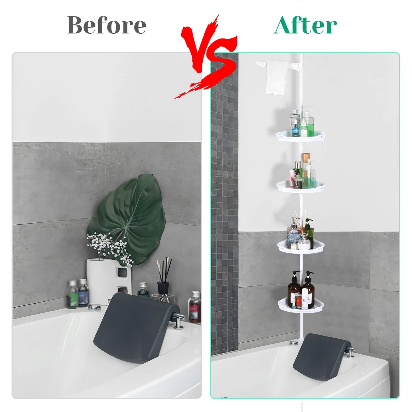 4 Tier Tension Pole Corner Shower Caddy for Maximum Bathroom Storage Without Drilling