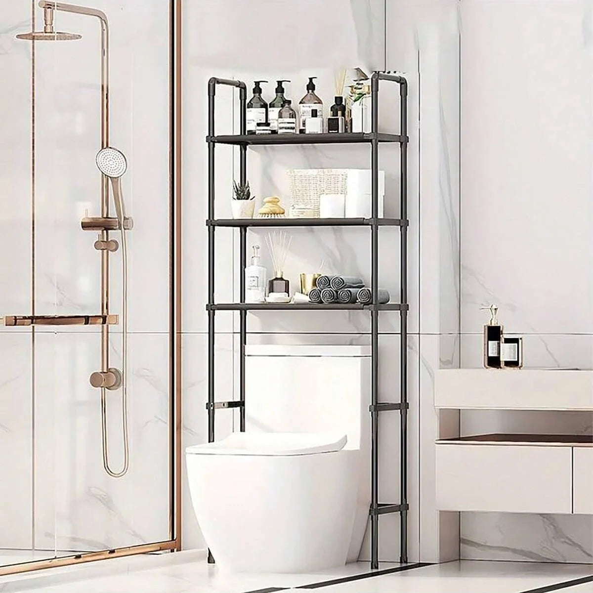 Over the Toilet Multi Tier Storage Rack to Maximize Bathroom Space Without Drilling
