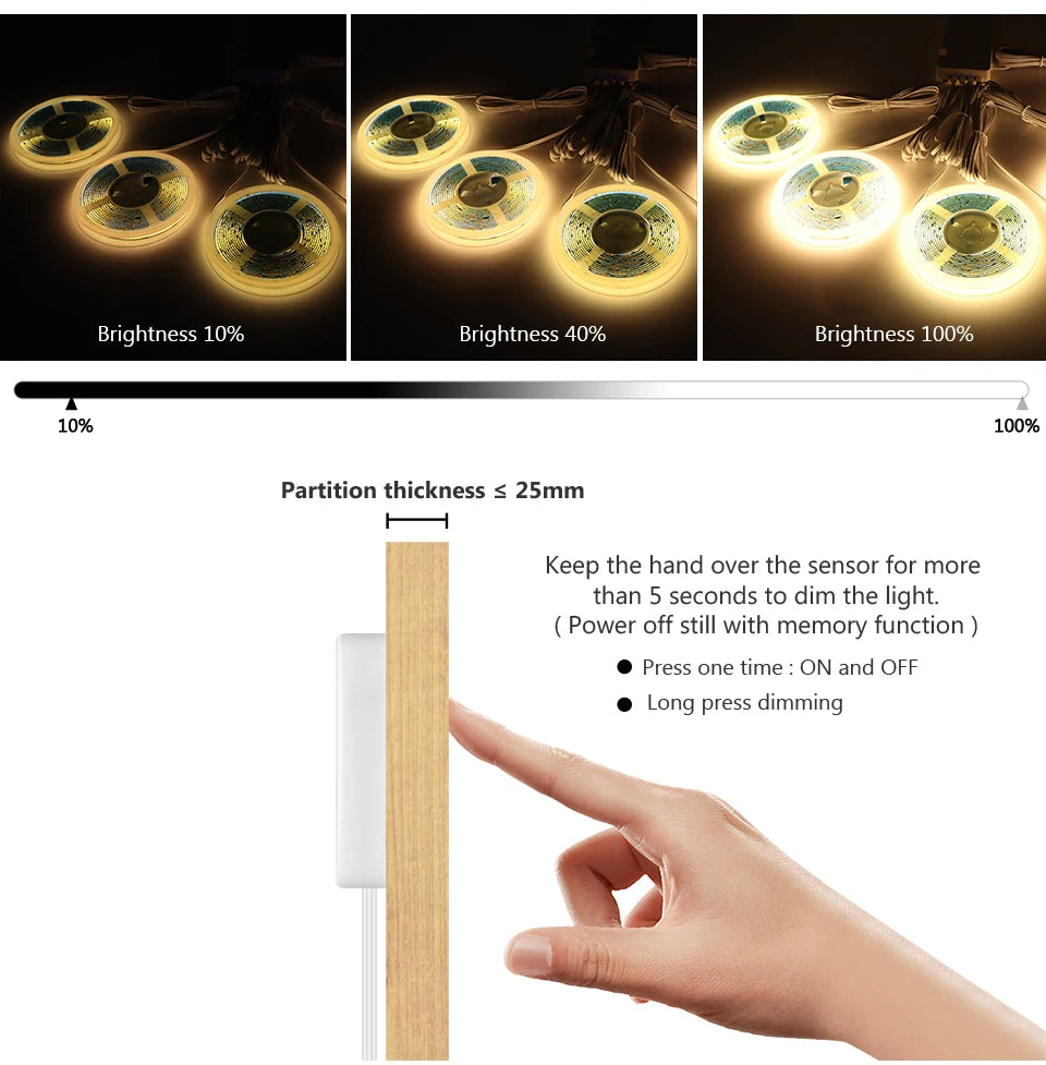 Dimmable LED Cabinet Strip Light with Motion Sensor for Instant Handsfree Lighting