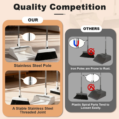 3 in 1 Long Handle Broom and Dustpan Set for Sweeping Without Bending