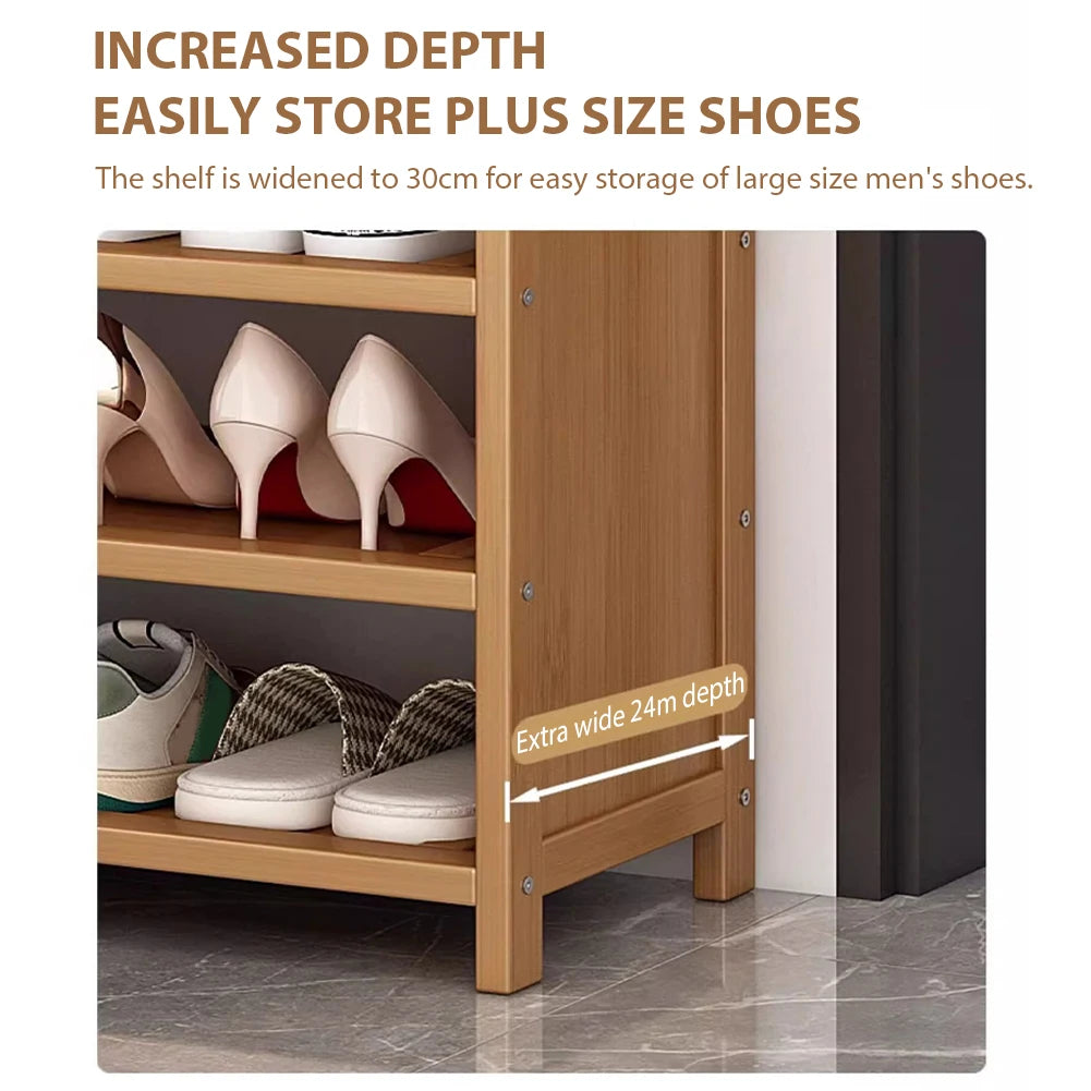 6 Tier Wooden Shoe Cabinet with Curtain for Elegant Dust Free Closet Shoe Storage