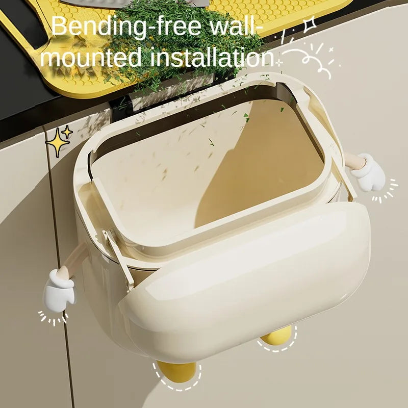 Wall Mounted Kitchen Trash Can with Lid for Space Saving No Bend Waste Disposal