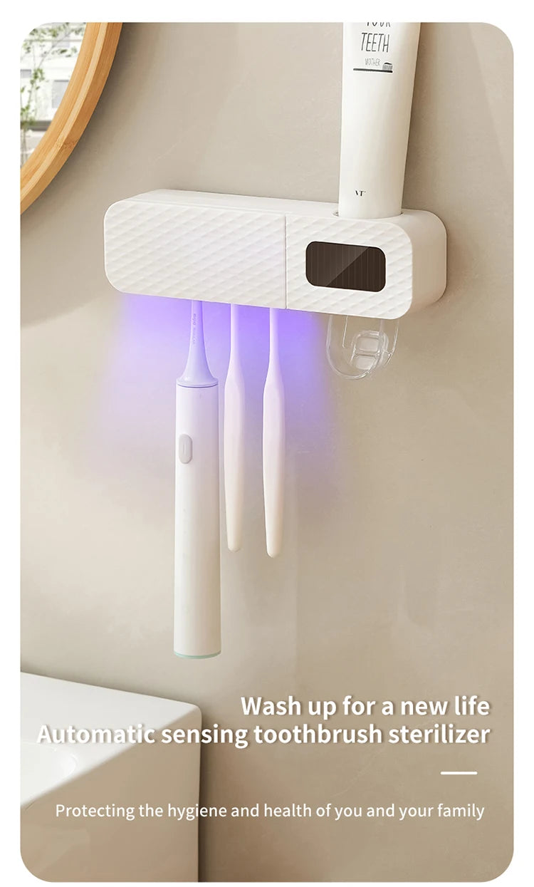 Wall Mounted Smart Toothbrush Drying Rack with Toothpaste Dispenser for a Hygienic Bathroom