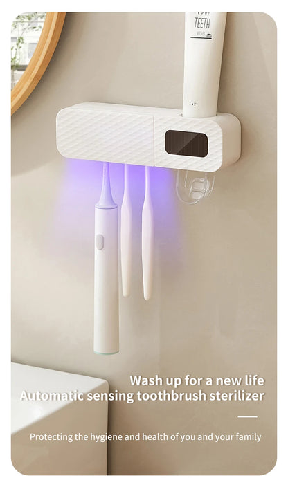 Wall Mounted Smart Toothbrush Drying Rack with Toothpaste Dispenser for a Hygienic Bathroom