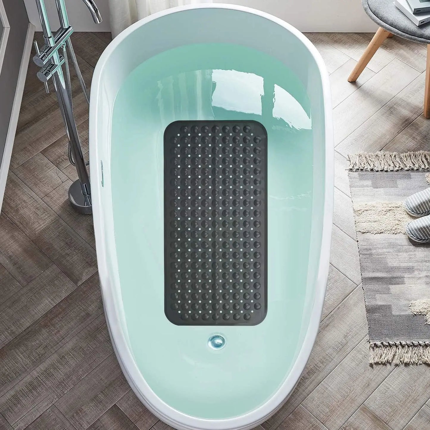 Nonslip Bathtub Mat with Suction Cups and Drain Holes for Safe Footing Every Shower