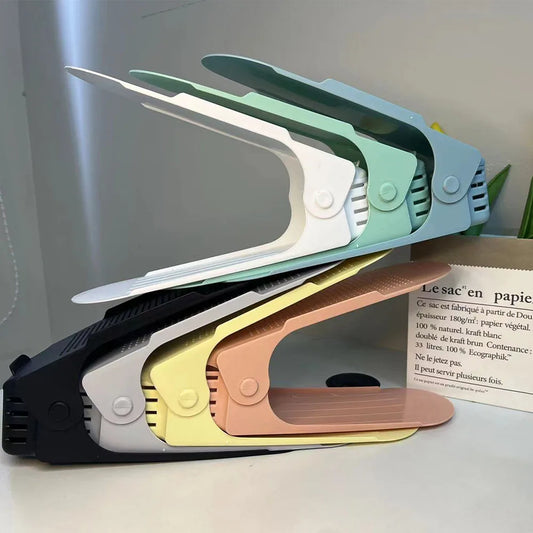 Adjustable Double Layer Plastic Shoe Rack for Modular Space Efficient Shoe Storage