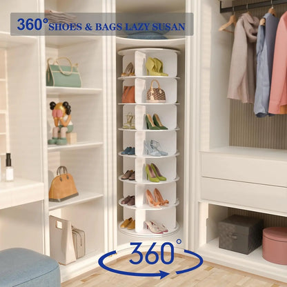 7 Tier 360 Degree Rotating Shoe Tower for Customizable Space Saving Shoe and Bag Storage