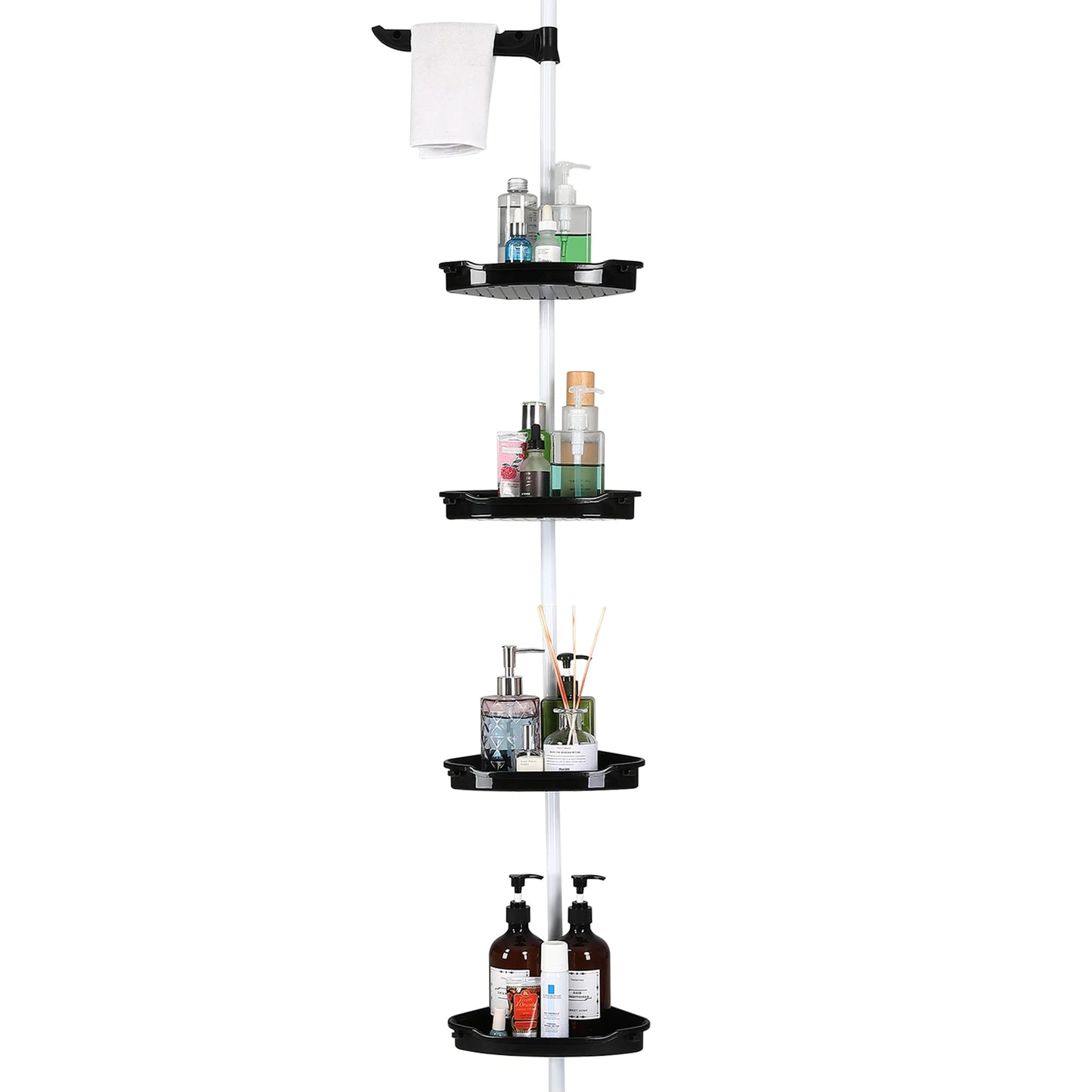 4 Tier Tension Pole Corner Shower Caddy for Maximum Bathroom Storage Without Drilling