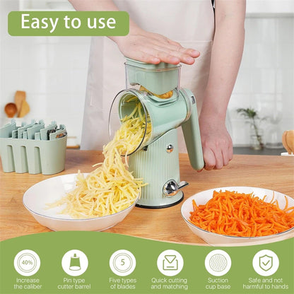 5 in 1 Rotary Cheese Grater and Mandoline Slicer for Faster Safer Kitchen Prep