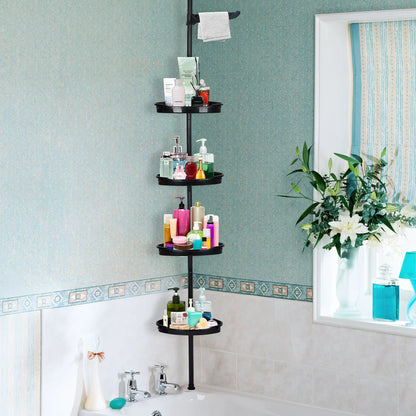 4 Tier Tension Pole Corner Shower Caddy for Maximum Bathroom Storage Without Drilling