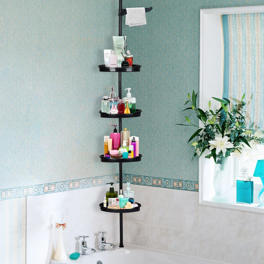 4 Tier Tension Pole Corner Shower Caddy for Maximum Bathroom Storage Without Drilling
