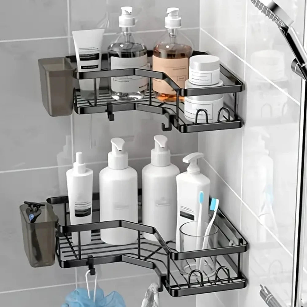 Stainless Steel Corner Shelf with Double Layer for Space Saving Storage in Any Room