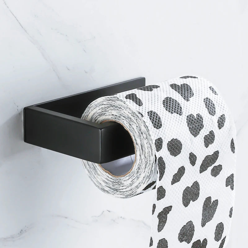 Matte Black Stainless Steel Toilet Paper Holder with Easy Damage Free Install